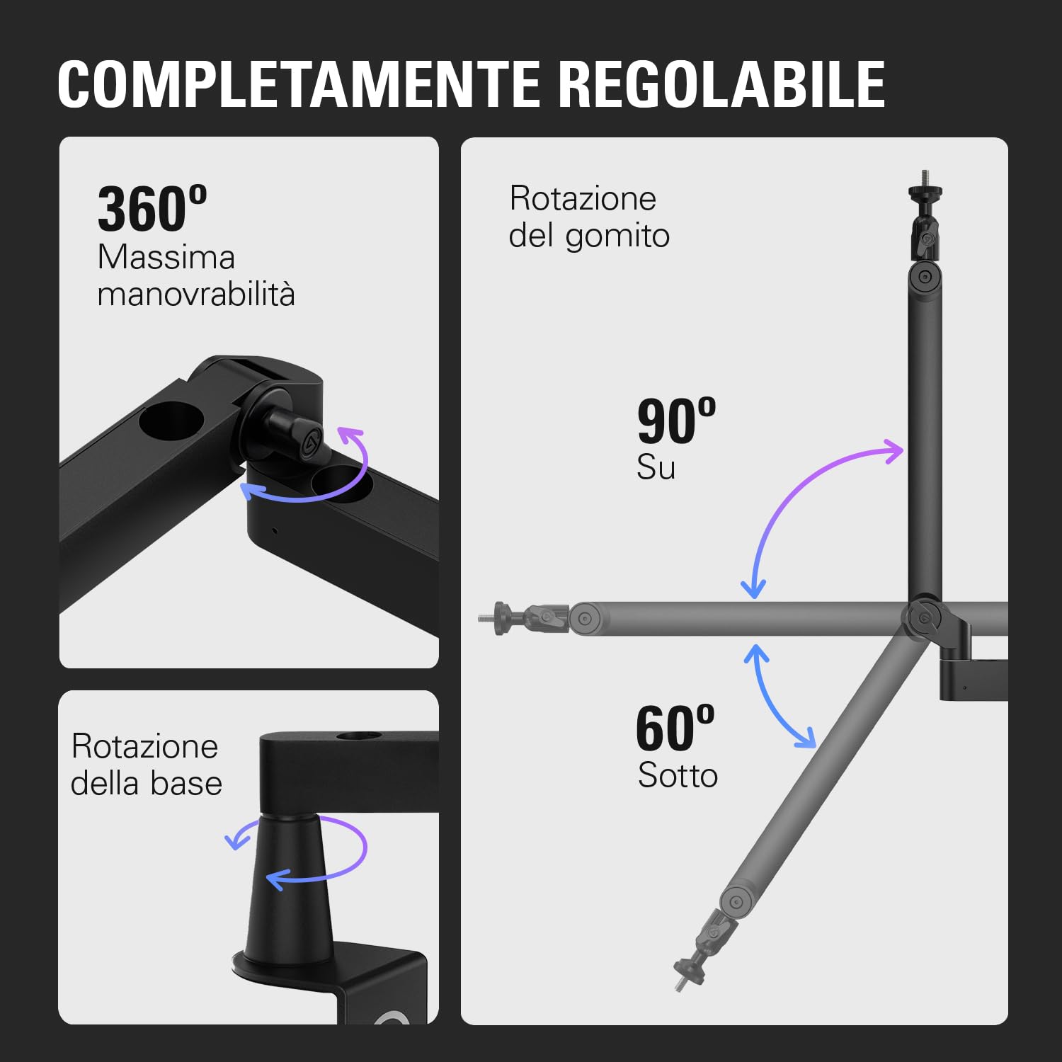 Elgato Wave Mic Arm (Low Profile) - Braccio snodabile a profilo basso, canaline per cavi a scomparsa, interamente in metallo, versatile morsetto da scrivania, studio, trasmissioni, streaming
