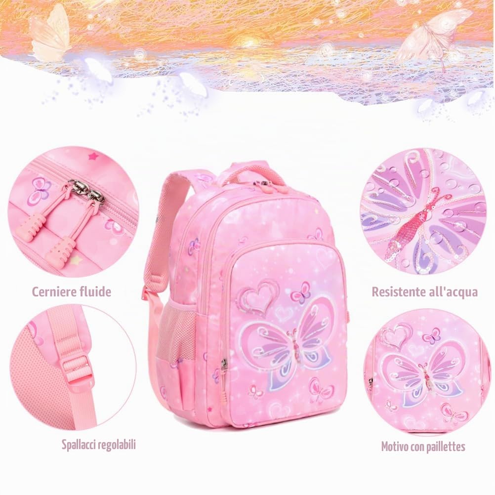 Kimwadalh Zaino Scuola per Ragazze Zaino Sirena Bambini Zaini Ragazza Leggero Zaino Scuola Elementare Zainetti per Bambini Borsa da Viaggio Girls School Bag Daypack