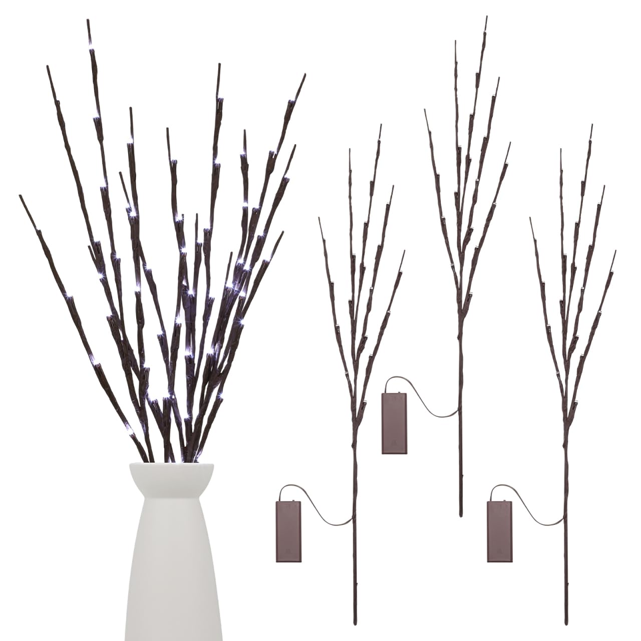 Toyvian 3Pcs LED Tree Branch Lights Bendable Decorative Twigs for Home Light Decor Flower Arrangement with White LEDs Simulated Branch Lamps No Battery