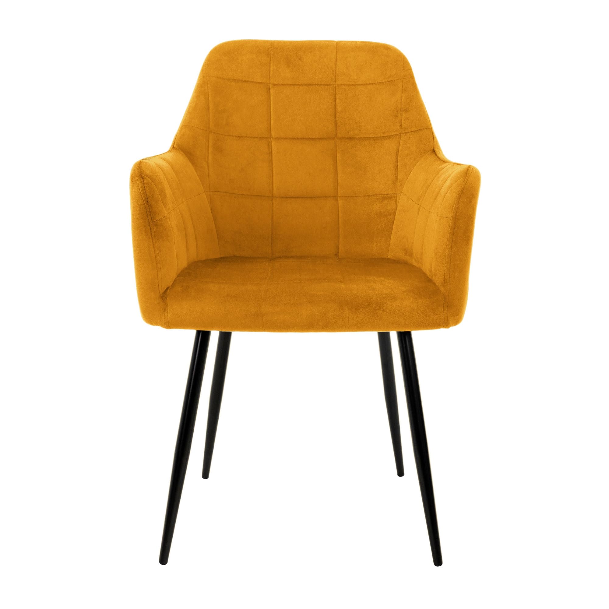 ECD Germany Set di 2 Sedie Sala da Pranzo con Schienale e Braccioli Ocra Giallo Senape Poltrone Soggiorno Cucina con Rivestimento in Velluto e Gambe in Metallo Poltroncine da Salotto Confortevoli