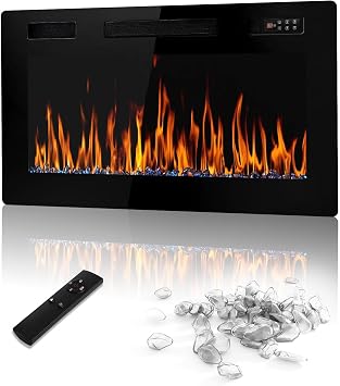 LEMBERI 30 inch Electric Fireplace Recessed and Wall Mounted, 750/1500W Fireplace Heater and Linear Fireplace with Timer, Remote Control, Adjustable Flame Color and Speed