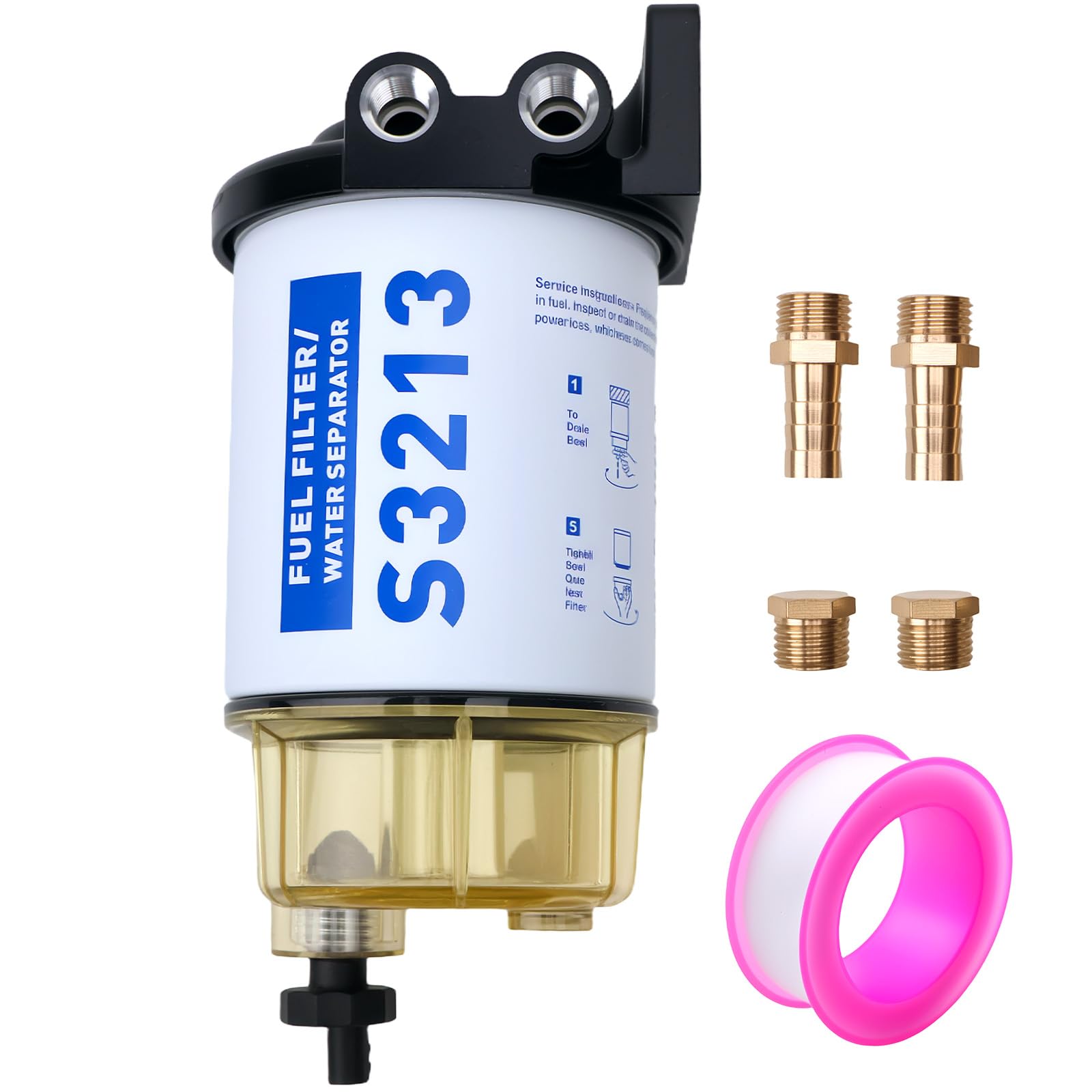 Photo 1 of S3213 Fuel Water Separator Marine Kit Compatible with Yamaha and for Mercury Marine Outboard Motor with 3/8" Barb x 1/4" NPT Brass Fittings Replaces B32013, 35-60494-1, 18-7932-1, 18-17928, 35-809097