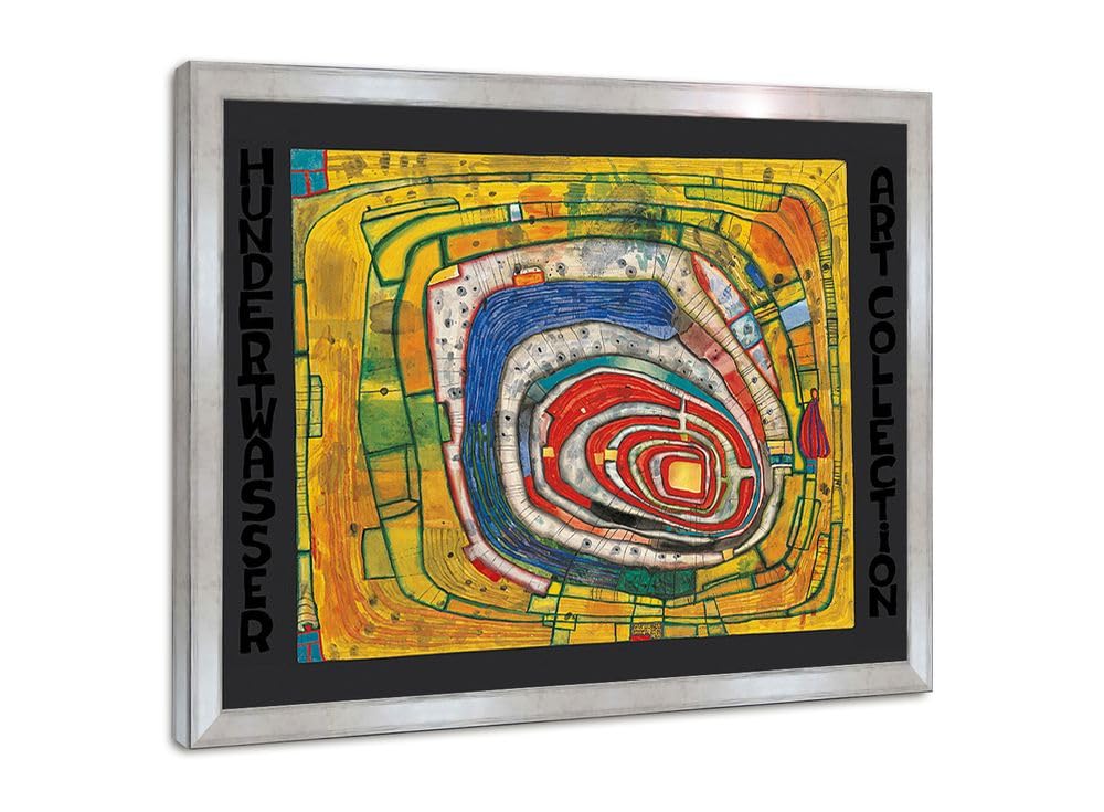 artissimo Bild gerahmt 72x53 cm Friedensreich Hundertwasser „Insel im gelben Meer“ AG4691 – hochwertiger Kunstdruck mit Rahmen, modernes Wandbild für Wohnzimmer, Büro & Praxis