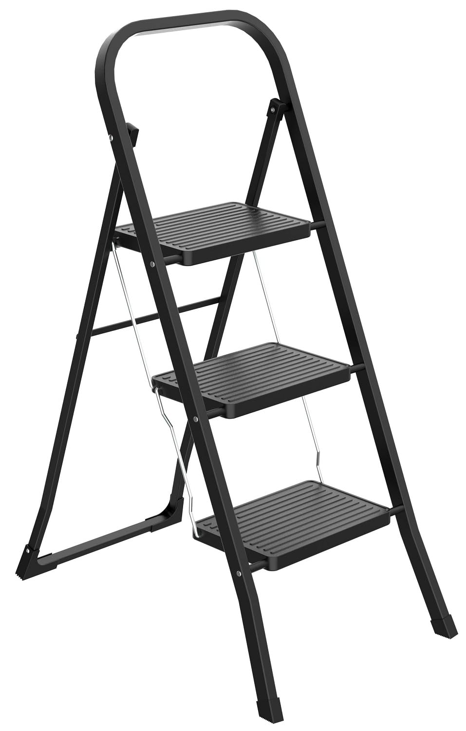 Scala Pieghevole 3 Gradini Acciaio Nera - Portata 150kg, Antiscivolo, Per Casa E Fai Da Te - Foto 2