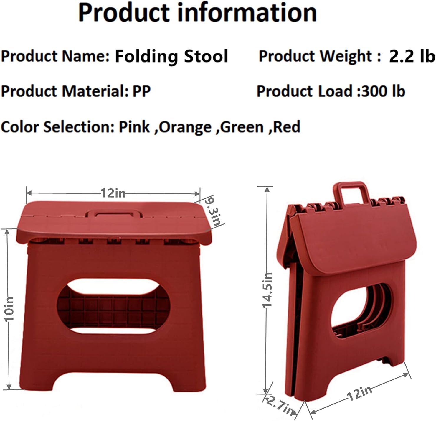 QILESUNNY 2021 Upgrade 10 inch Folding Step Stool , Folding Step Stool with Handle,Portable Collapsible Small Plastic Foot Stool for Adults,Kitchen Garden Bathroom Step Stools(Red)