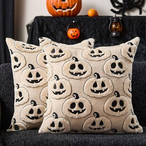 DFXSZ Halloween Pillow Covers 20x20 inch Set of 2 Black Beige Hal...