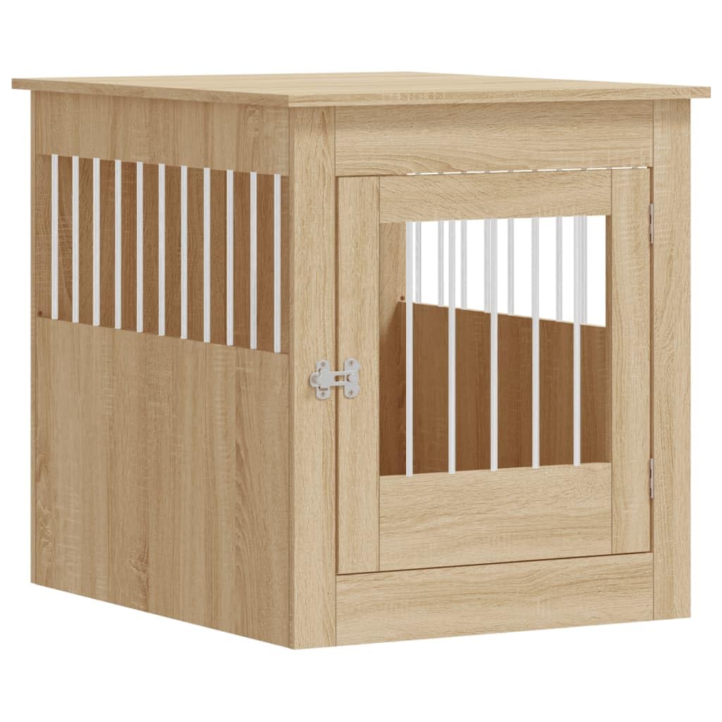 vidaXL Dog Crate Furniture, Doghouse with Fence, Dog Kennel with Lockable door, Dog Cage for Indoor Living Room, Sonoma Oak Engineered Wood — image 1