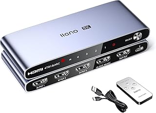 llano 2024 versión actualizada HDMI Auto Switch 4K @ 120Hz 8K @ 60Hz con Mando a Distancia por Infrarrojos, Selector 4 en 1 out, Compatible con ARC, CEC, HDCP2.3, 3D, HDR10+ VRR ALLM para PS5 y Xbox