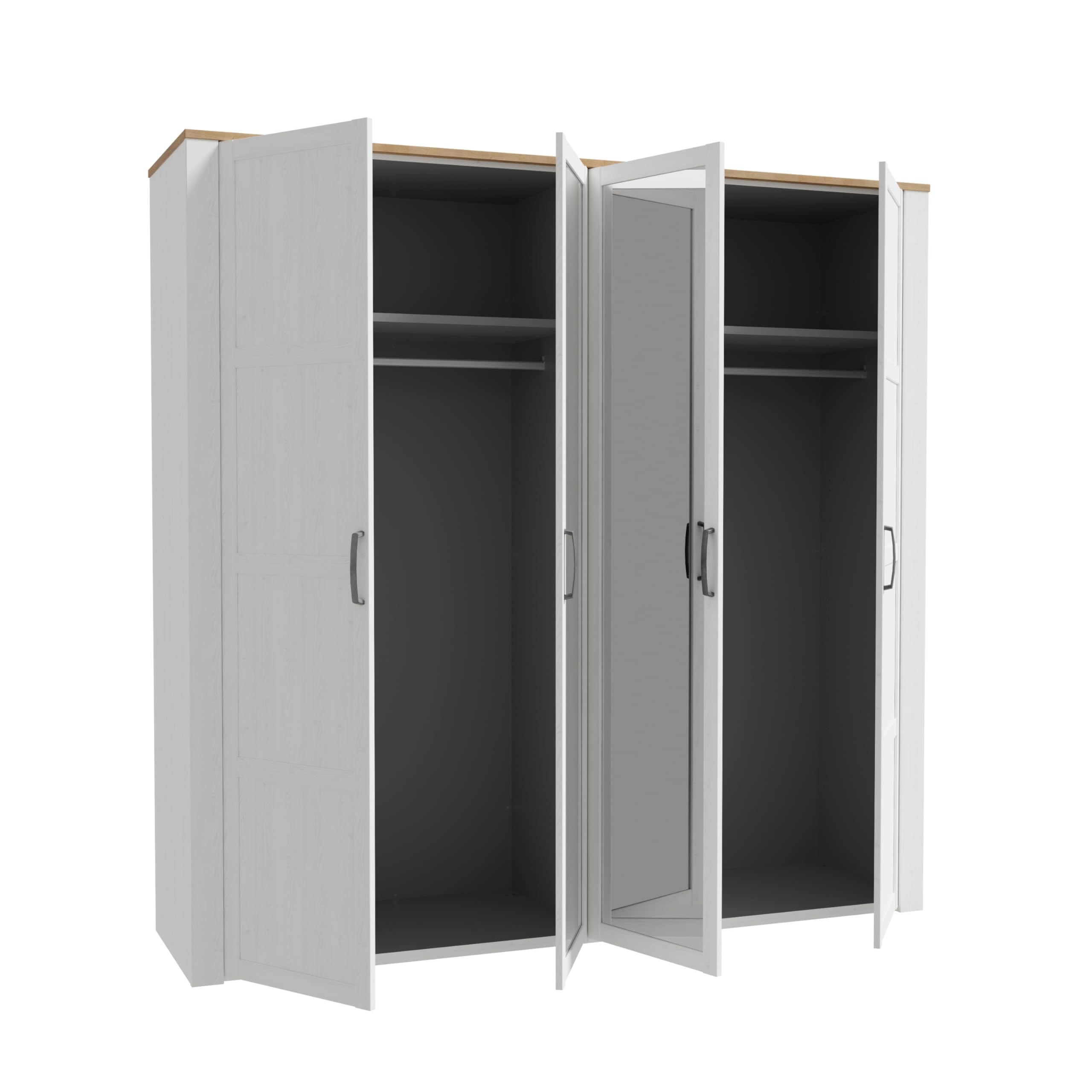 FORTE Bohol Schrank 210 220, Kleiderschrank mit Spiegel, Drehtürenschrank Landhausstil, Schlafzimmer, Holzwerkstoff, Riviera Eiche/Sibiu Lärche Holzdekor, 215,9 cm breit x 214 cm hoch x 59,6 cm tief Küche, Haushalt & Wohnen