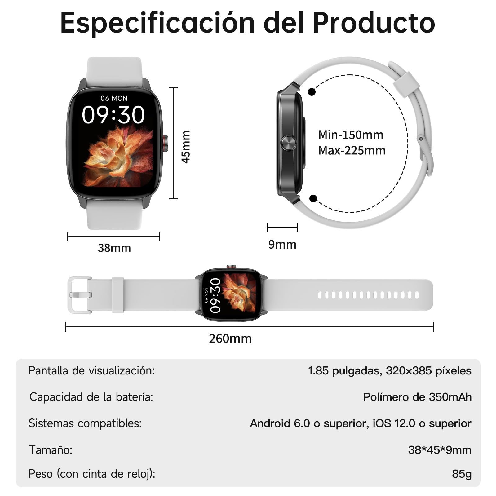 Reloj Inteligente Mujer Hombre con Llamadas Bluetooth y Voz AI, 1.85'' Smartwatch con Whatsapp Notificación, Pulsómetro/SpO2/Sueño/Podómetro, 110+ Modos Deportivos, Impermeable IP68 para iOS/Android