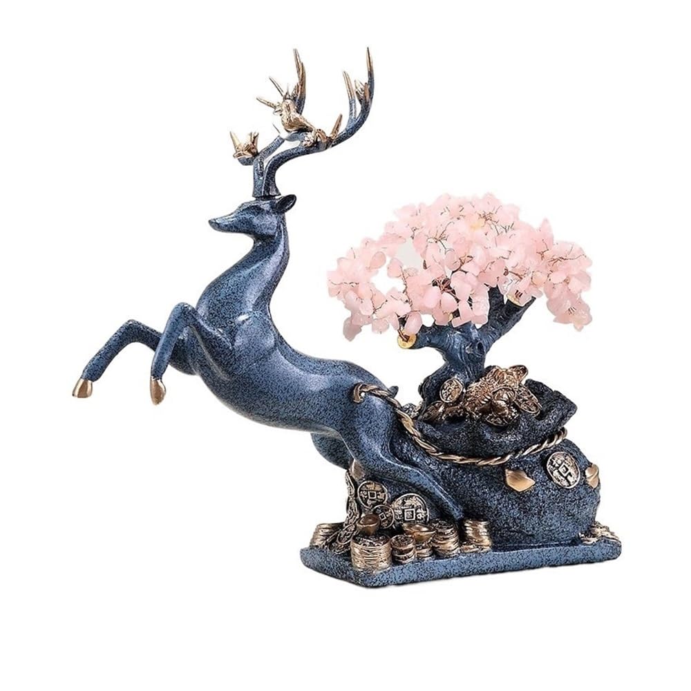 Fortune Crystal Trees Home Crystal Fortune Tree with Deer Ornament, Detachable Money Feng Shui Decoration(Pink)
