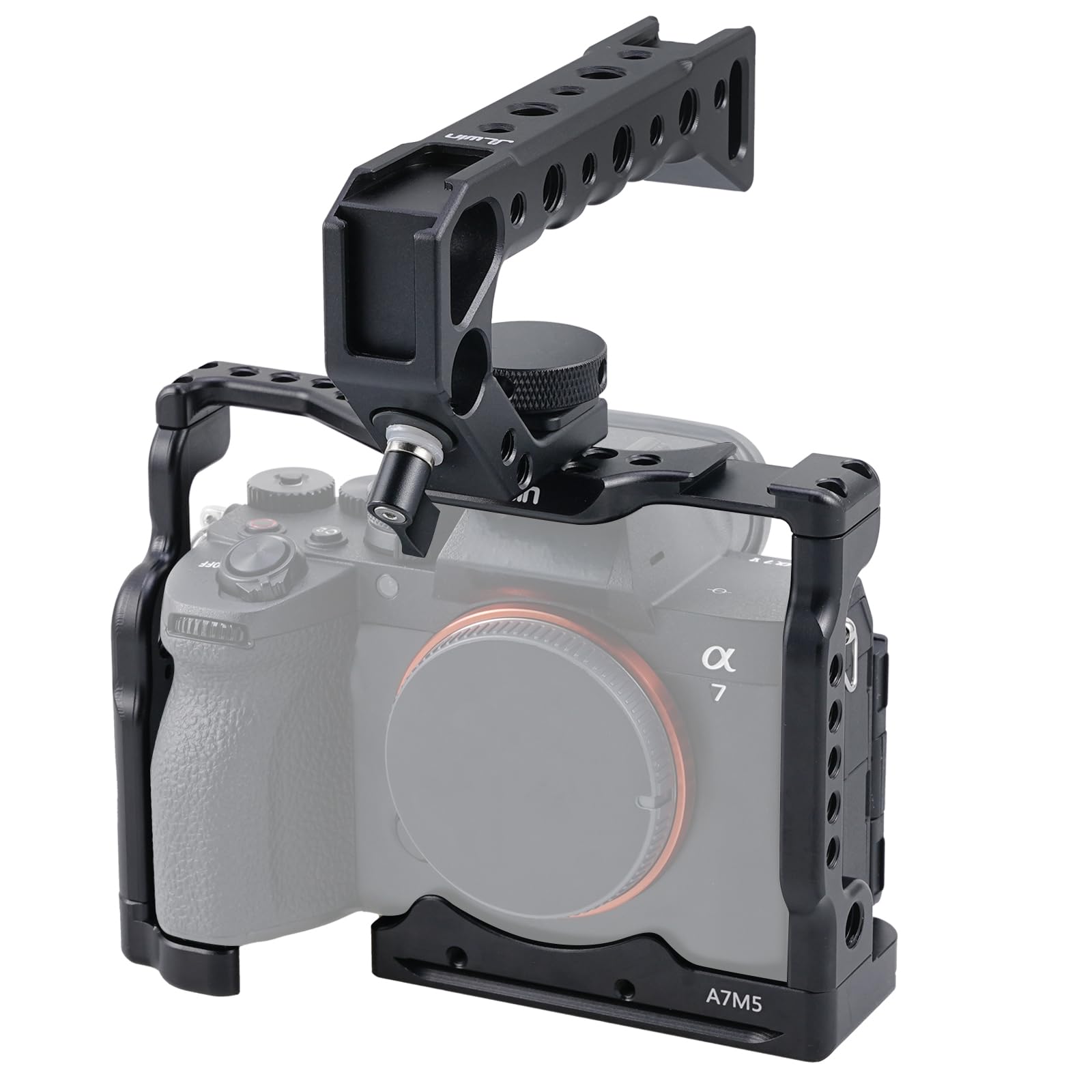 Hersmay Jaula A7 V con asa superior, jaula de aleación de aluminio para cámaras Sony A7 V sin espejo, estabilizador de aparejo de grabación de video con montaje de 0.25 pulgadas y agujero de