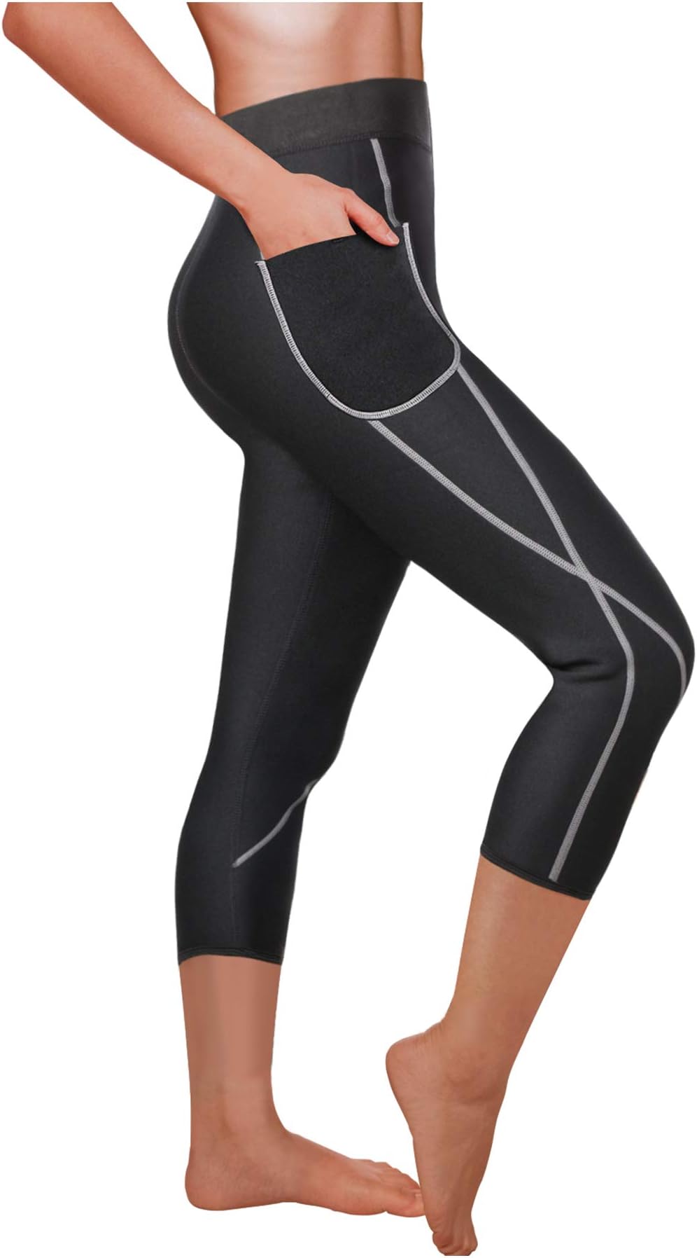 Women Sauna Weight Loss Sweat Pant Fashion Design Slimming Neoprene Hot Body Shaper Leggings (Black Capri-Shorter, S)