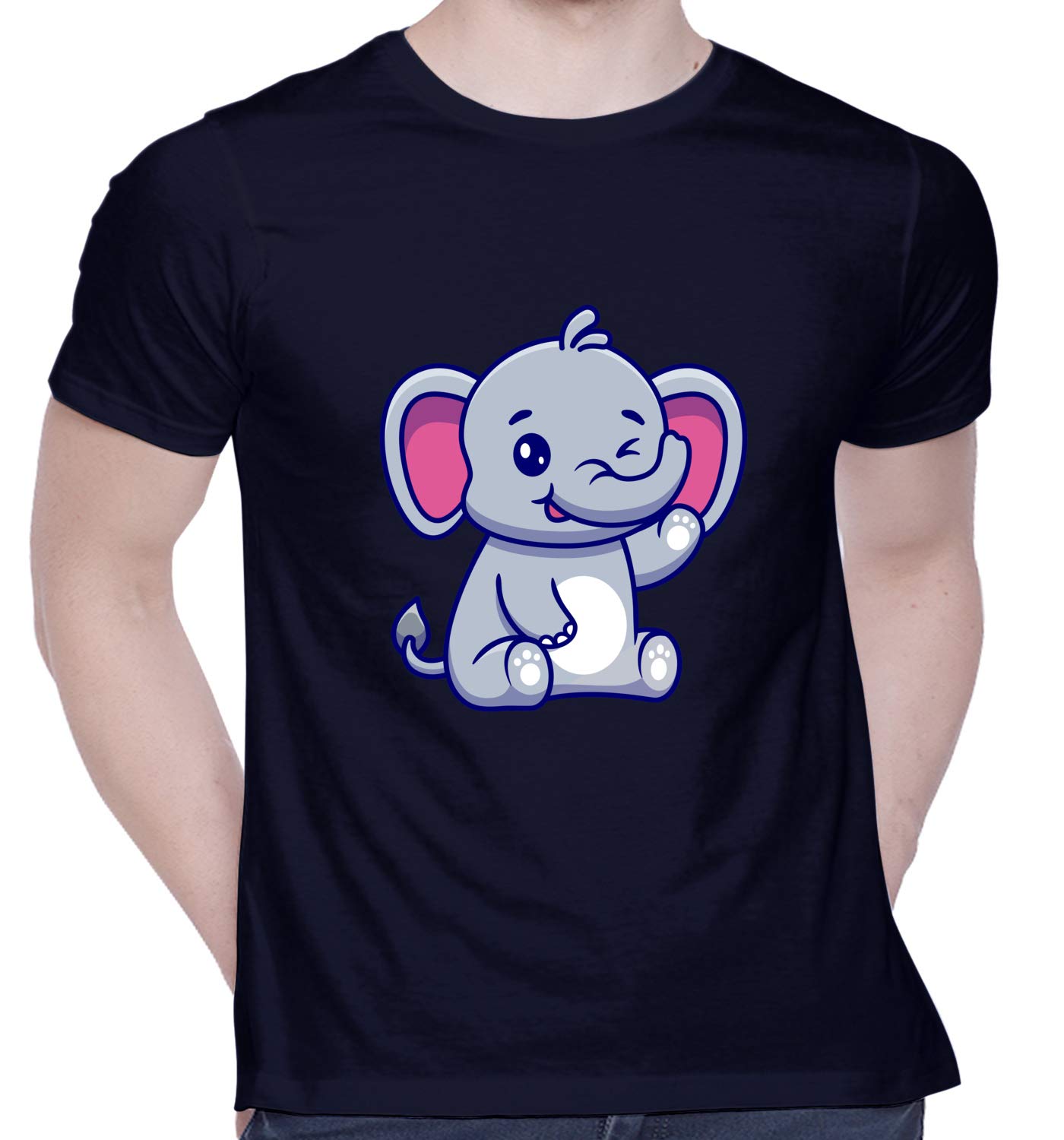CreativiTGraphic Printed T-Shirt for Unisex Cute Elephant Sitting Waving Tshirt | Casual Half Sleeve Round Neck T-Shirt | 100% Cotton | D00170-30