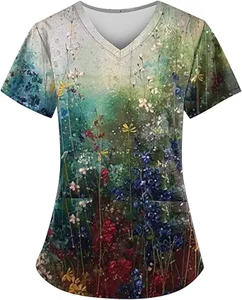 OIOLOYJM Printed Scrub Tops Women Short Sleeve V Neck Plus Size Scrubs for Womens Nursing Uniforms Shirts with Pockets