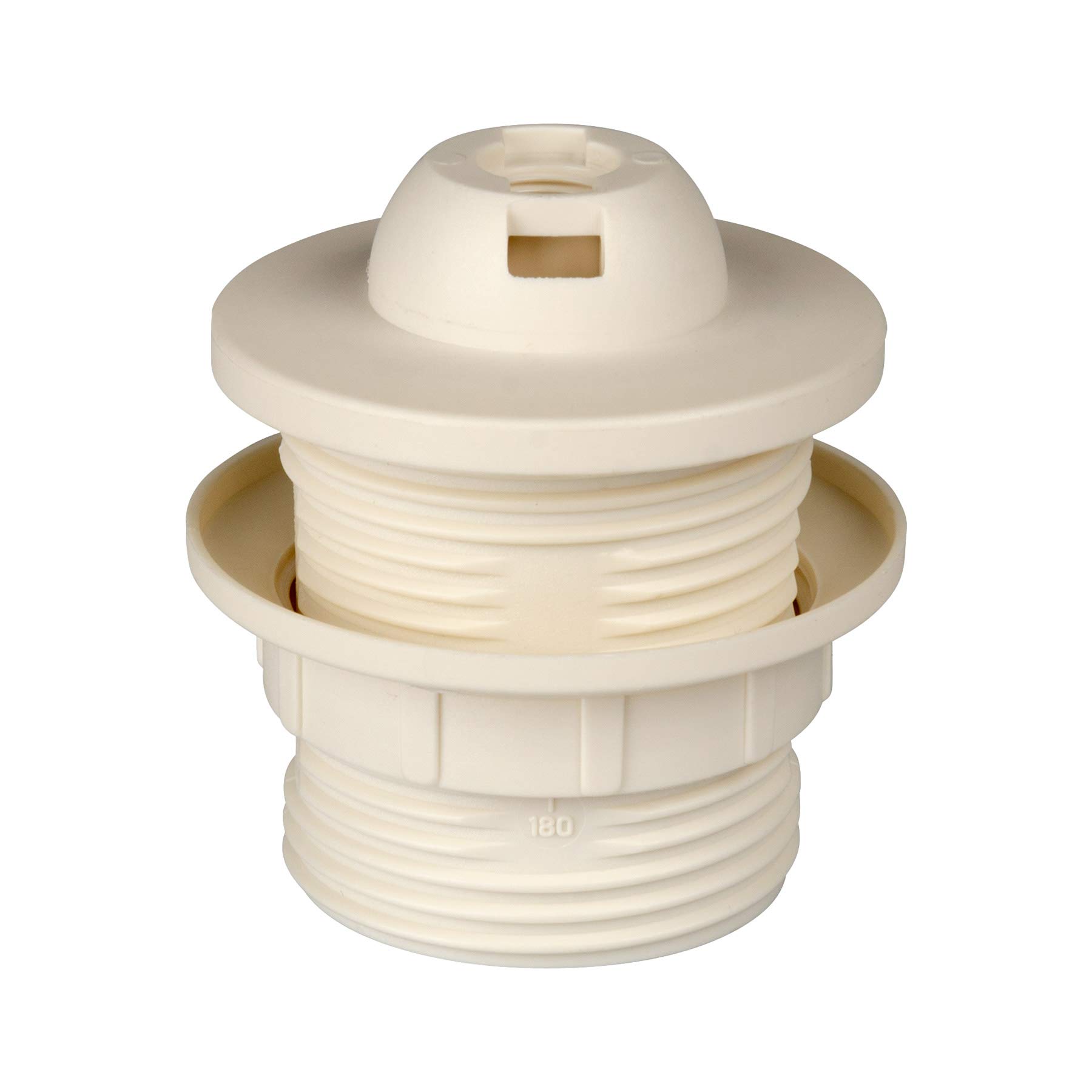 E27 Lampholder Plastic (PBT), SCREW FITTING WITH FIXED Shade Collar and Mounting Ring white (RAL 9003)
