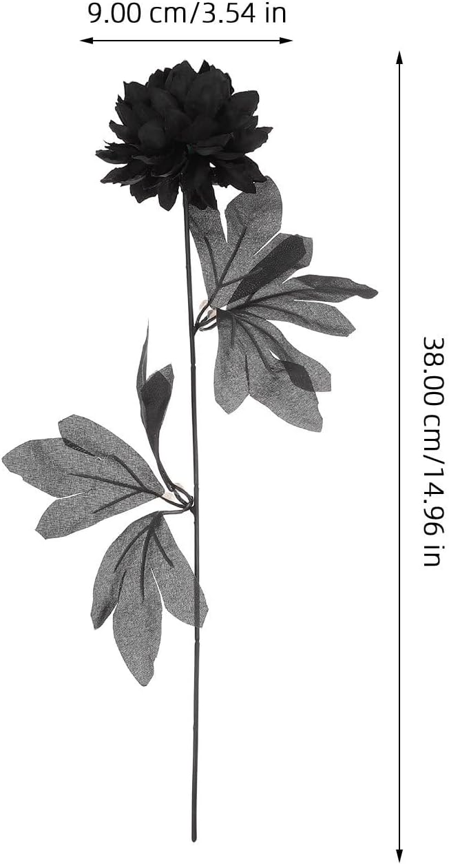 Housoutil Halloween Artificial Dahlia Flowers Black Simulated Faux Dahlias 12-Pack Gothic Day of The Dead Home Decor Floral Arrangement for Memorial and Table Display