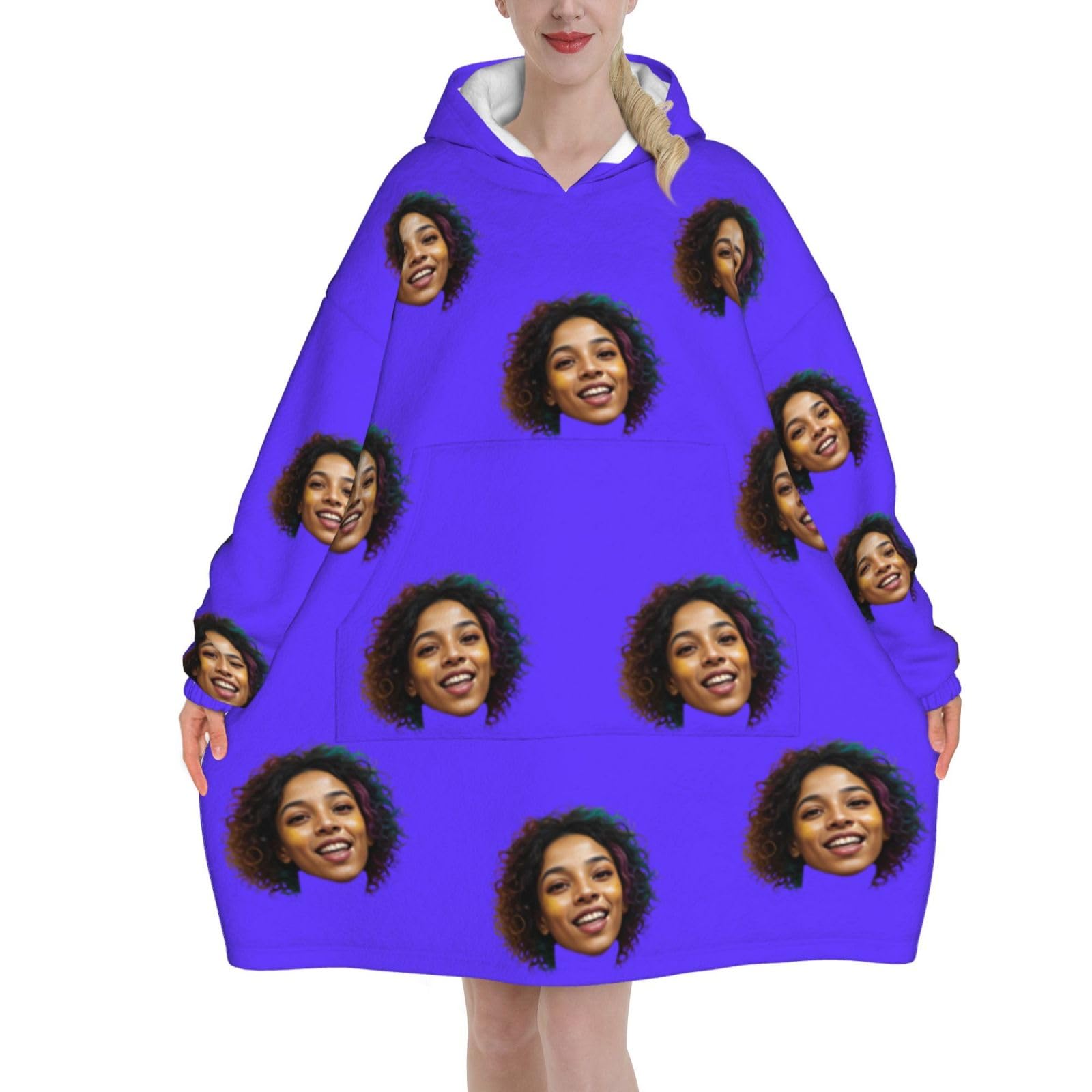 ＨＡＯＡＮＧＺＨＥ Custom Blanket Hoodie with Pocket, Custom Wearable Blanket Hoodie, for Women and Teenagers - Cosy Flannel Poncho Sherpa Hood, Customised Your Own Photo Text Face