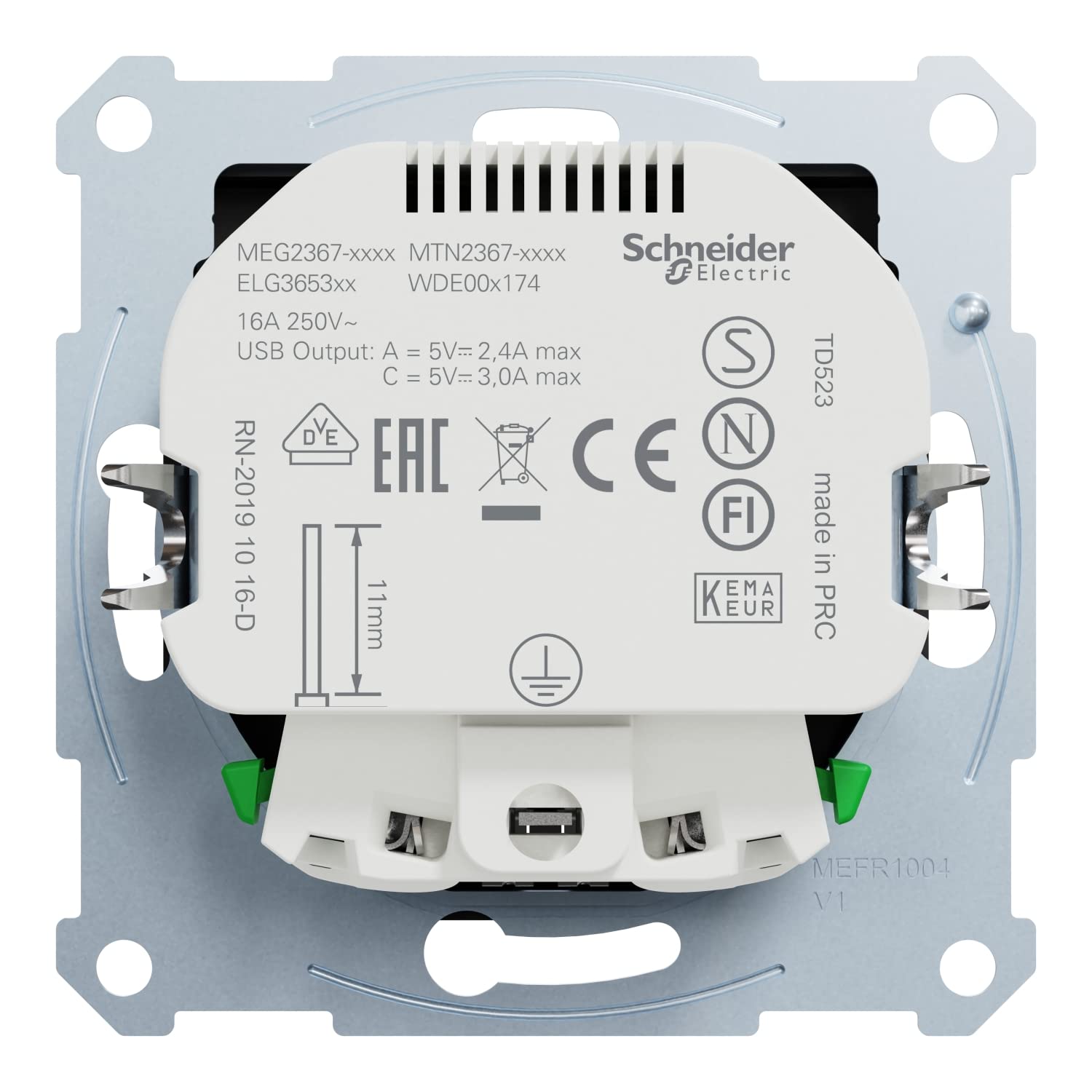 Schneider Electric Merten Schuko-USB-Steckdose, MEG2367-0403 | USB-A und -C, System M, schwarz matt