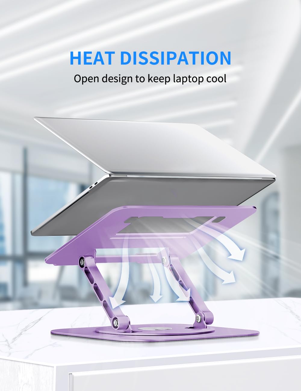 AOEVI Supporto regolabile per laptop con base rotante a 360, Riser pieghevole per computer portatile per scrivania compatibile con MacBook Pro/Air Notebook fino a 16 pollici, viola