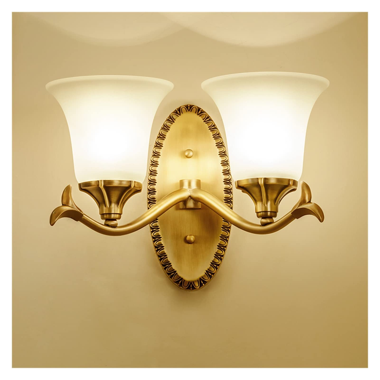 JYBNBBE Wall Sconces, Copper Gold Wall Lamp Bedroom Bedside Aisle Lamp TV Wall Double Head Single Head Simple Living Room Wall Lamp,Dia40cm-2 Lights-Cool White