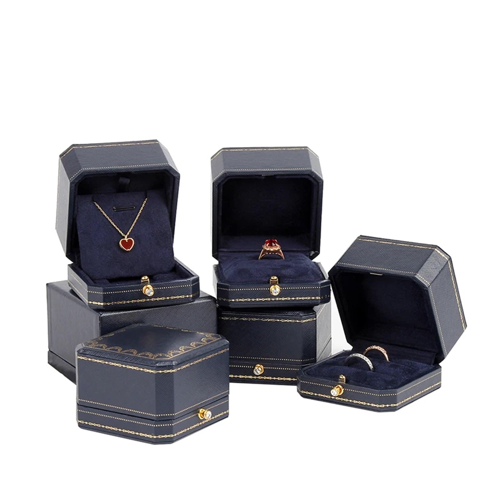 Porte Alliance Mariage Boîte à bijoux classique Double bague de mariage, étuis luxe, emballage for collier pendentif, vitrine, boîte bagues personnalisée pour la Cérémonie(2 Blue Ring)
