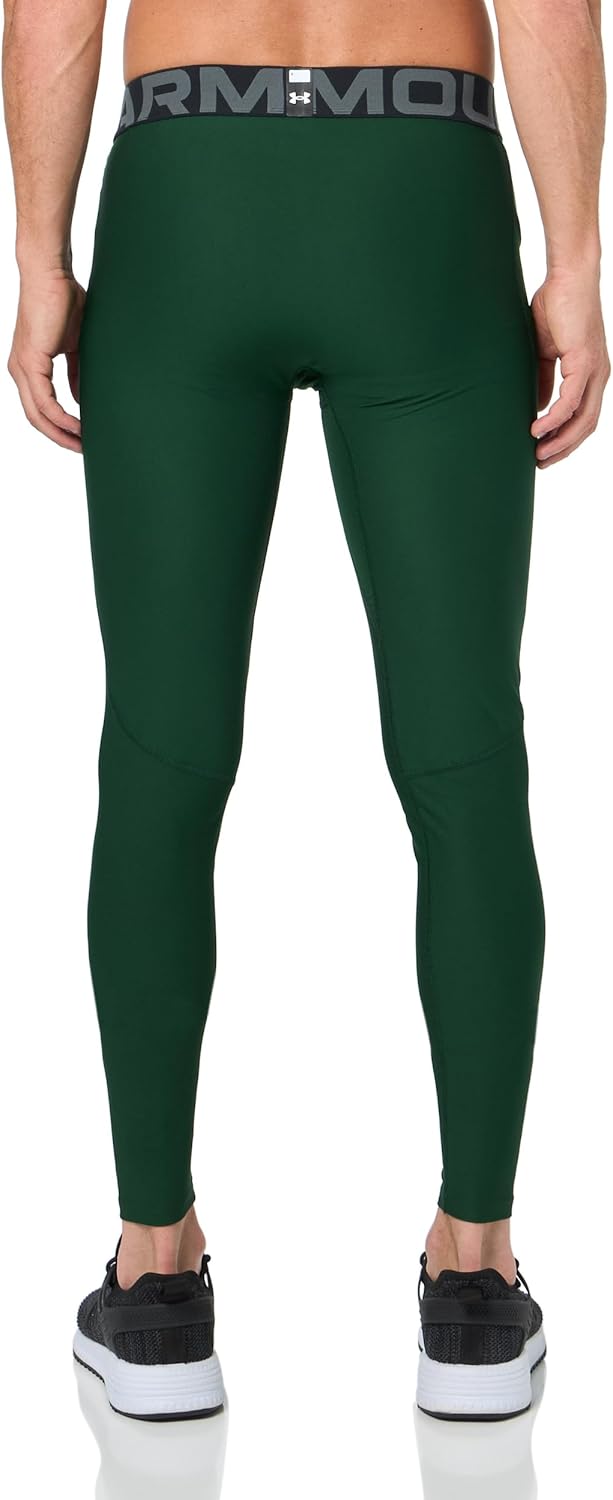 Under Armour Men's HeatGear Armour Leggings, (301) Forest Green/White/White, Large - Image 2