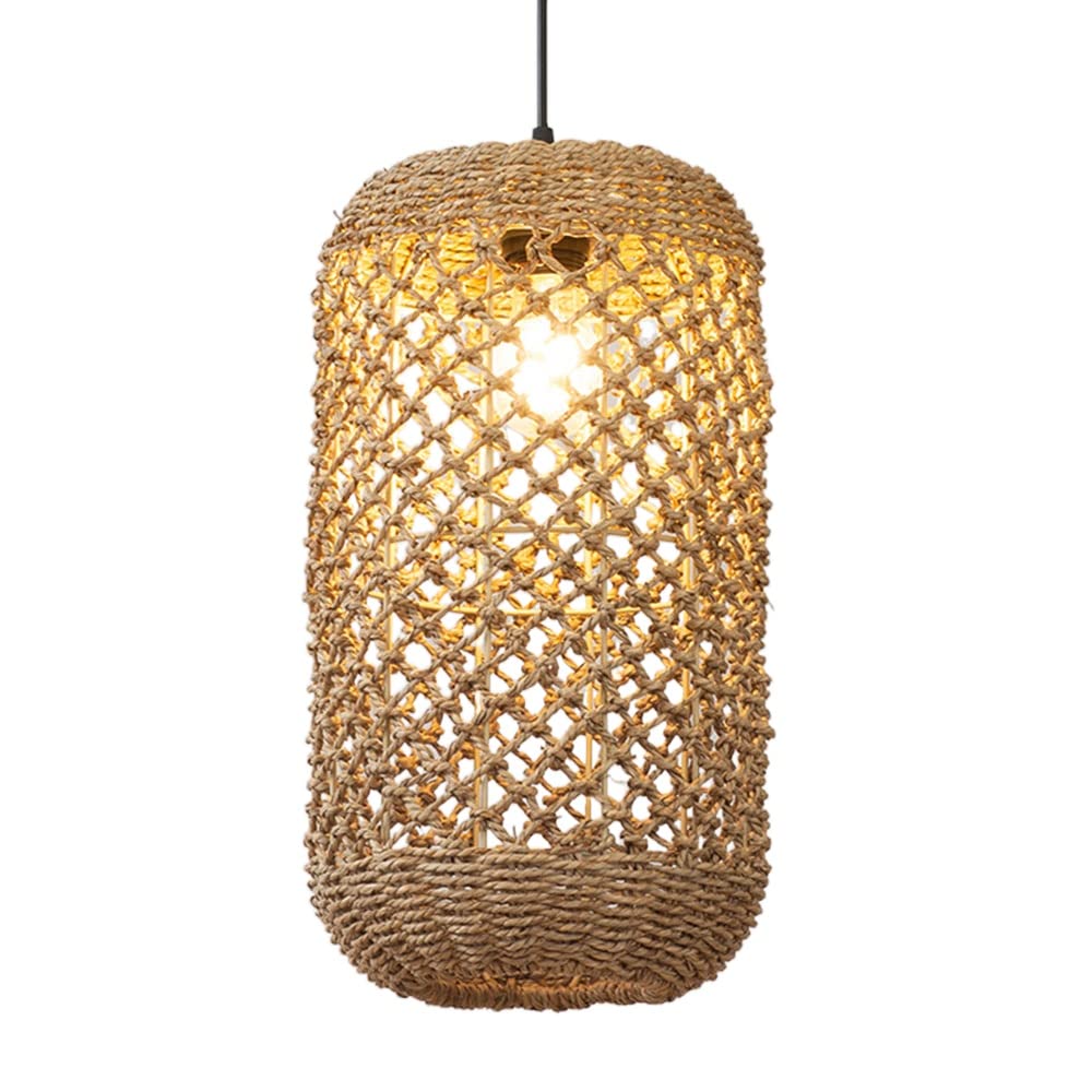 LYMSXAZOU Southeast Asia Chandelier Rattan Retro Single Light Pendant E27 Hanging Lamp Bamboo Natural Lighting Fixture Cafe Teahouse Bar Dining Room Club