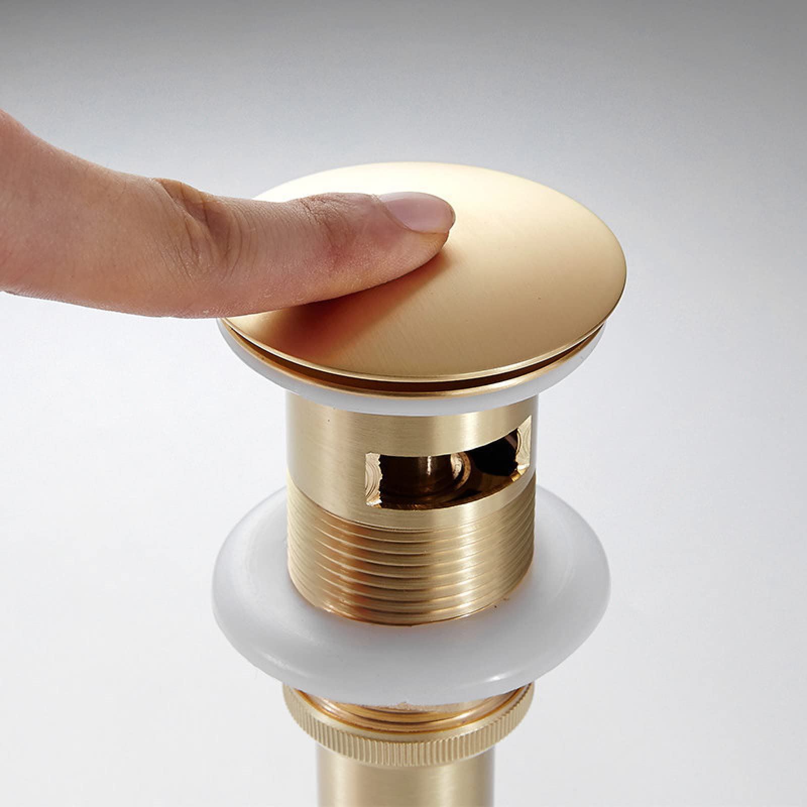 Tubo di scarico per lavello pop-up scarico lavabo pop-up scanalato con troppopieno, Materiale in ottone dorato(Gold a)
