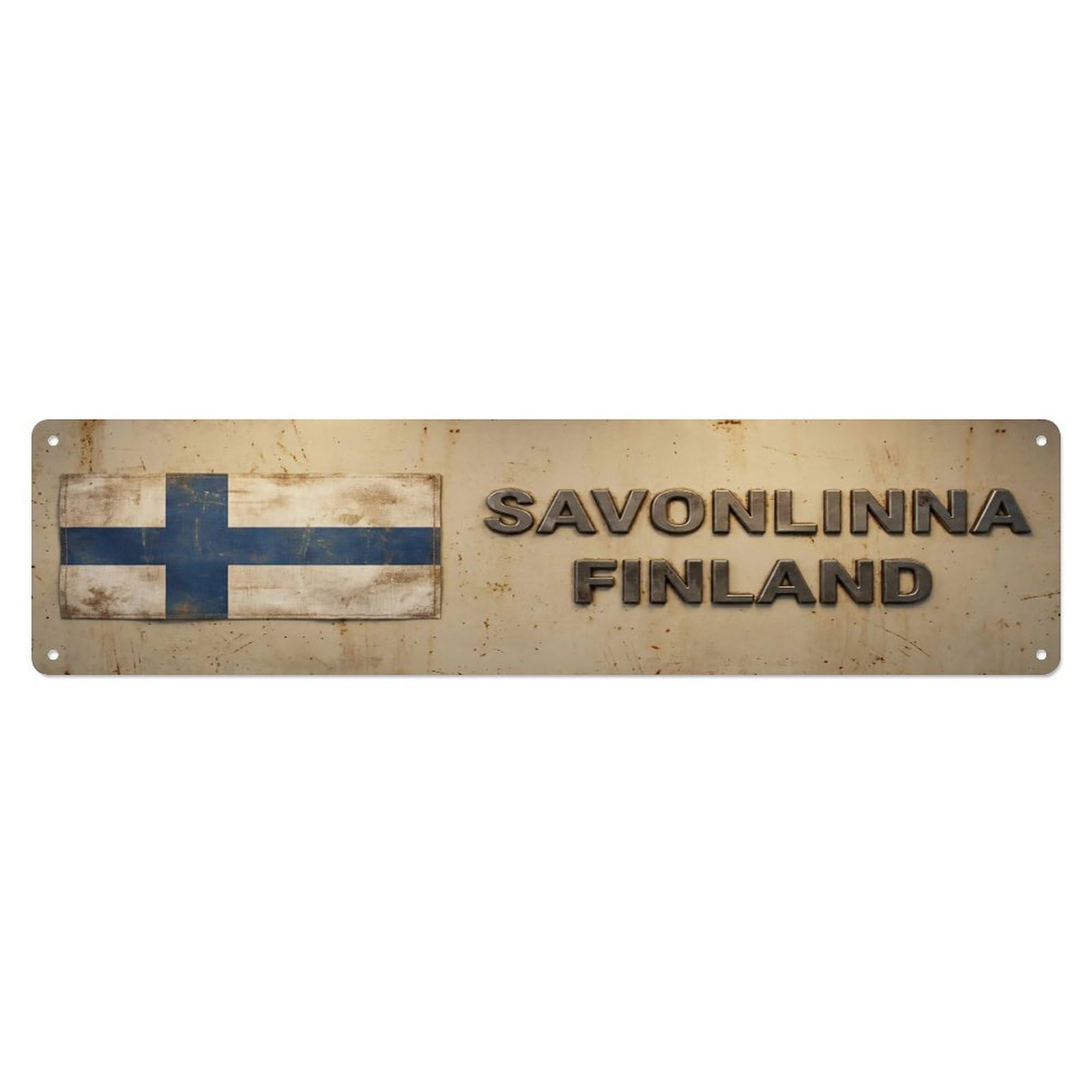 Vintage Savonlinna Finland Flag Decor Rustic Travel Metal Tin Sign