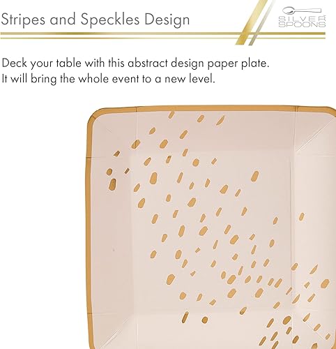 Miniatura 9 de Platos desechables de diseño abstracto (18 piezas) platos de papel resistentes de 10 pulgadas, suministros de fiesta de oro rosa para baby showers,