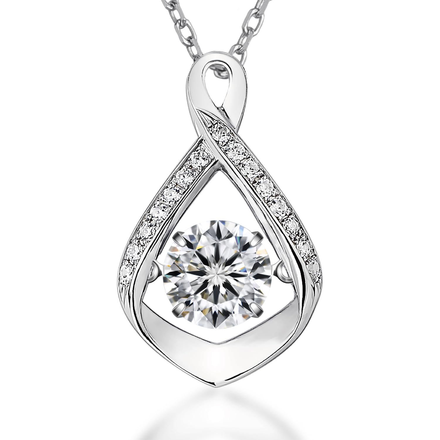 ARINZA Moissanite Necklace for Women, 1 Ct 925 Sterling Silver Dancing Stone Pendant, 18+2 Inch Chain, Valentine’s Day Christmas Gift for Her, Wife,