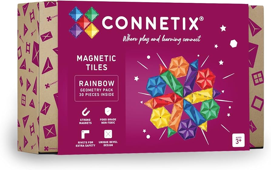 Amazon.com: CONNETIX Magnetic Tiles Rainbow Geometry Pack, 30