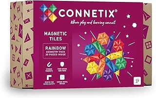 CONNETIX Magnetic Tiles Rainbow Geometry Pack, 30 Pieces