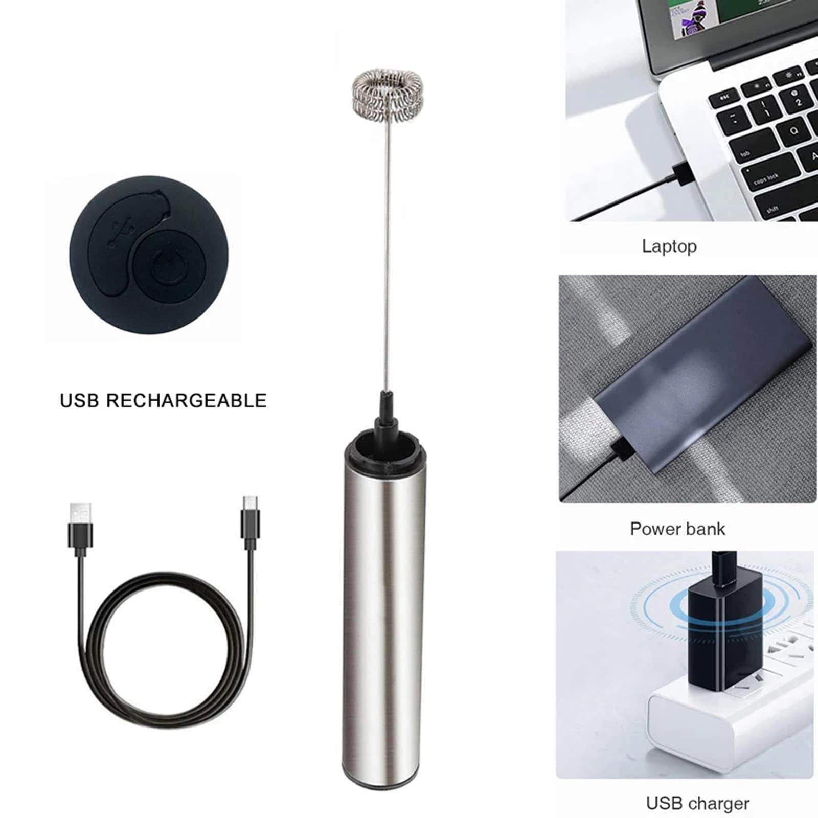 Montalatte Frullatore per caffè Portatile Frullatore Portatile Elettrico per caffè con Frusta Elettrica in Acciaio Inossidabile