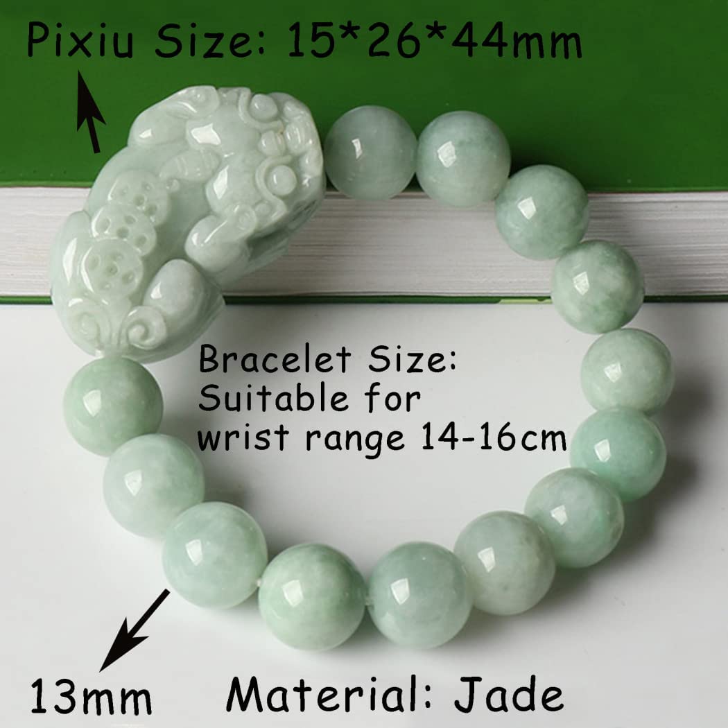Feng Shui Pixiu Armband Natürliche Jade Armband for Damen Herren 8/10/13mm Runde Perlen Armband Pi Yao Amulett Reichtum Abwehr böser Geister Chakra Kristall Quarz Edelstein,Threecoin Pixiu Co