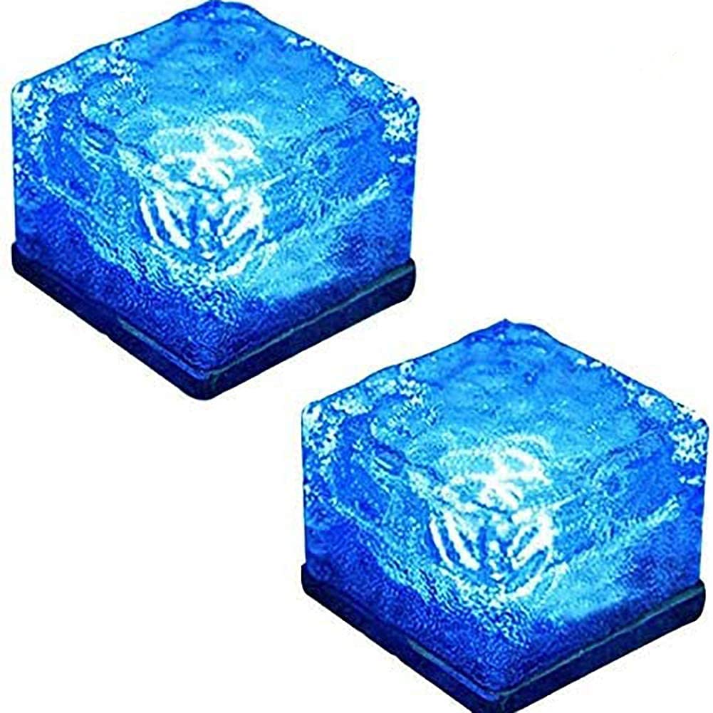 zhonghua Solar Brick Ice Lights, Solar Landscape Light Ice Cube Light Solar Ground Lights Waterproof for Garden Solar Glass Brick Lights (3 Pack, Blue)