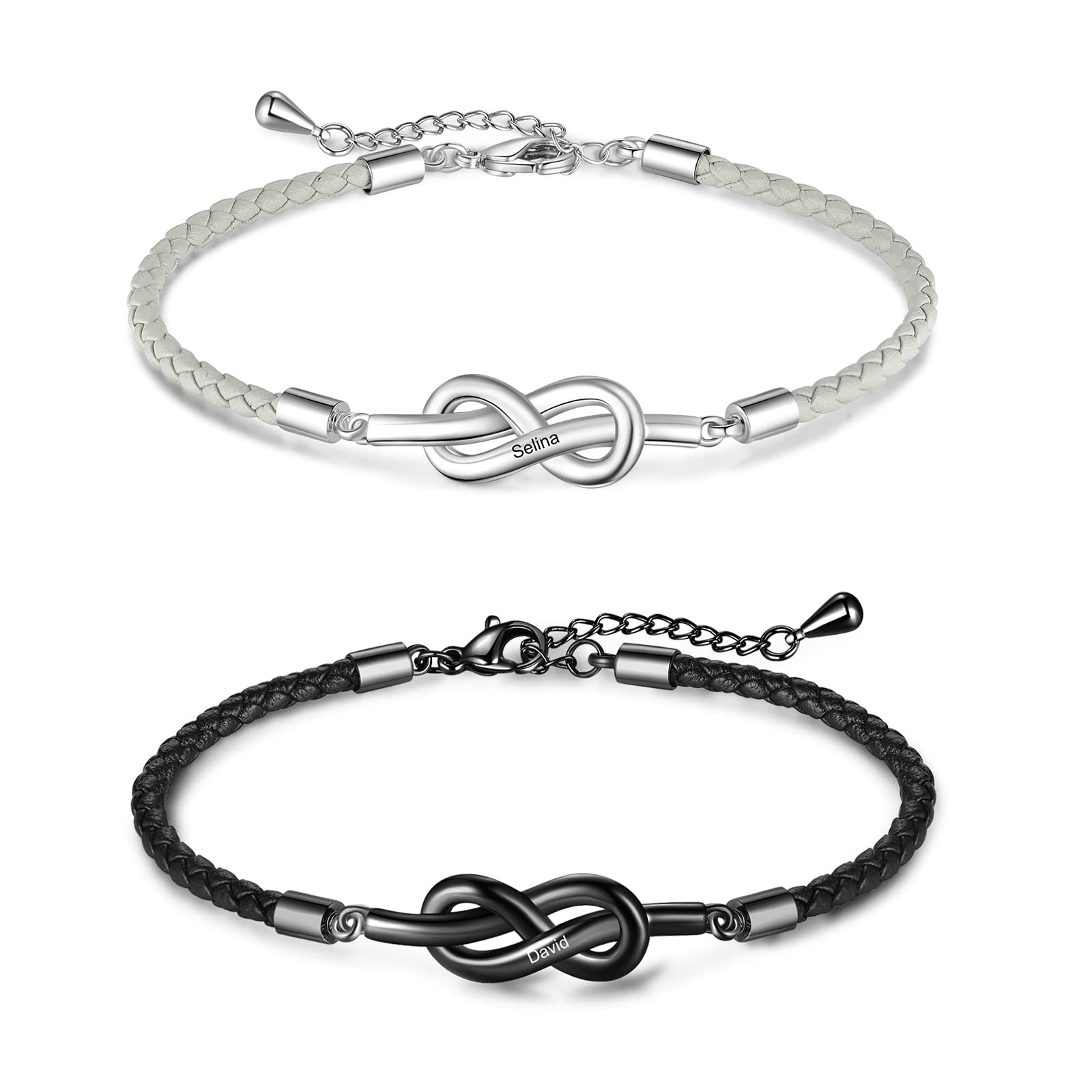 Luxladis Personalized Infinity Bracelets for Women Men Couples Custom Name Matching Couples Bracelets for Boyfriend Girlfriend Promise BFF Bracelets