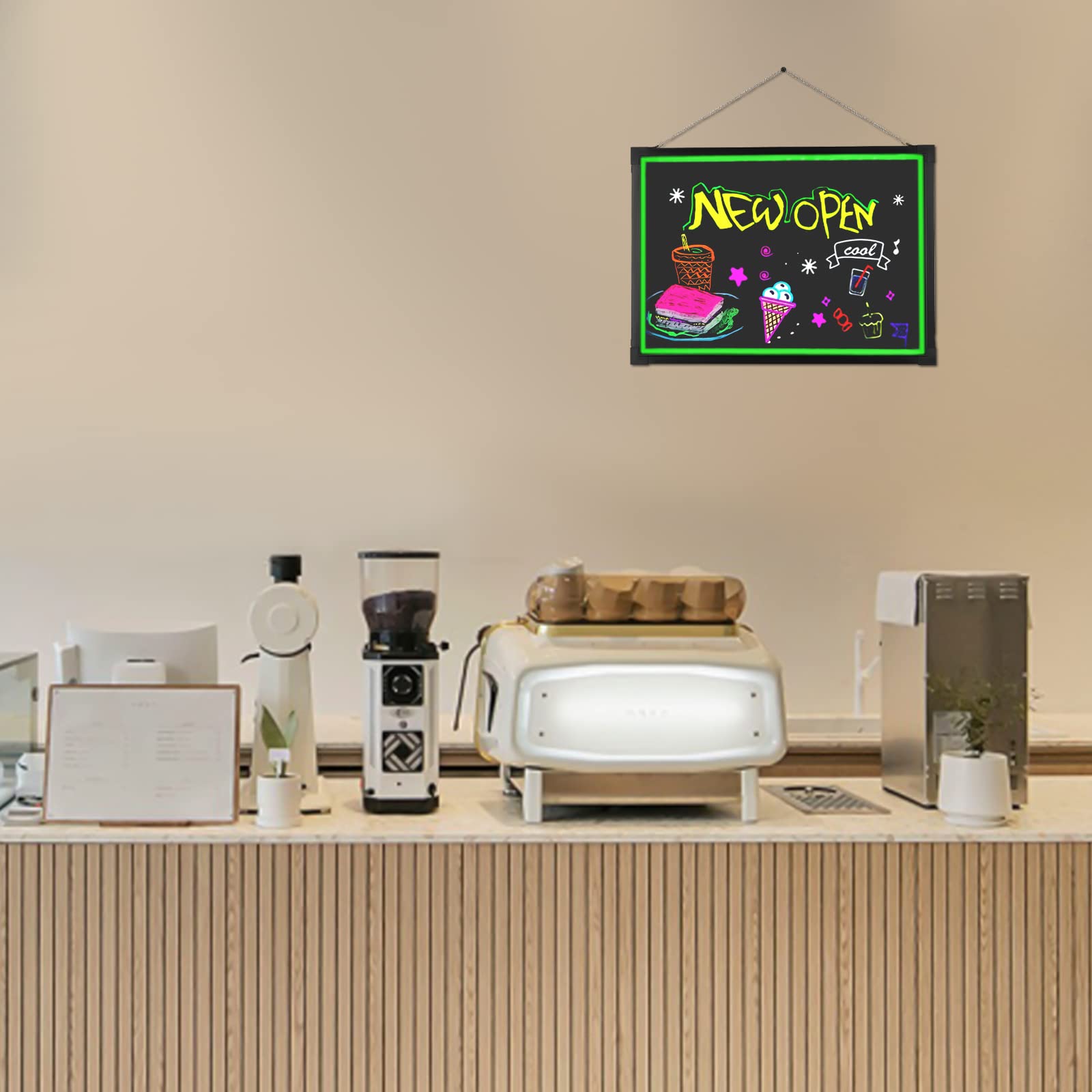 Shiyinge Pizarra Luminosa LED Para Manualidades, Luz De Neón, Pizarra Publicitaria, Tablero De Dibujo Con 8 Lápices Para Decoración, Carteles, Etc. En Tiendas, Bares, Restaurantes, Etc. (60 X 80 Cm)