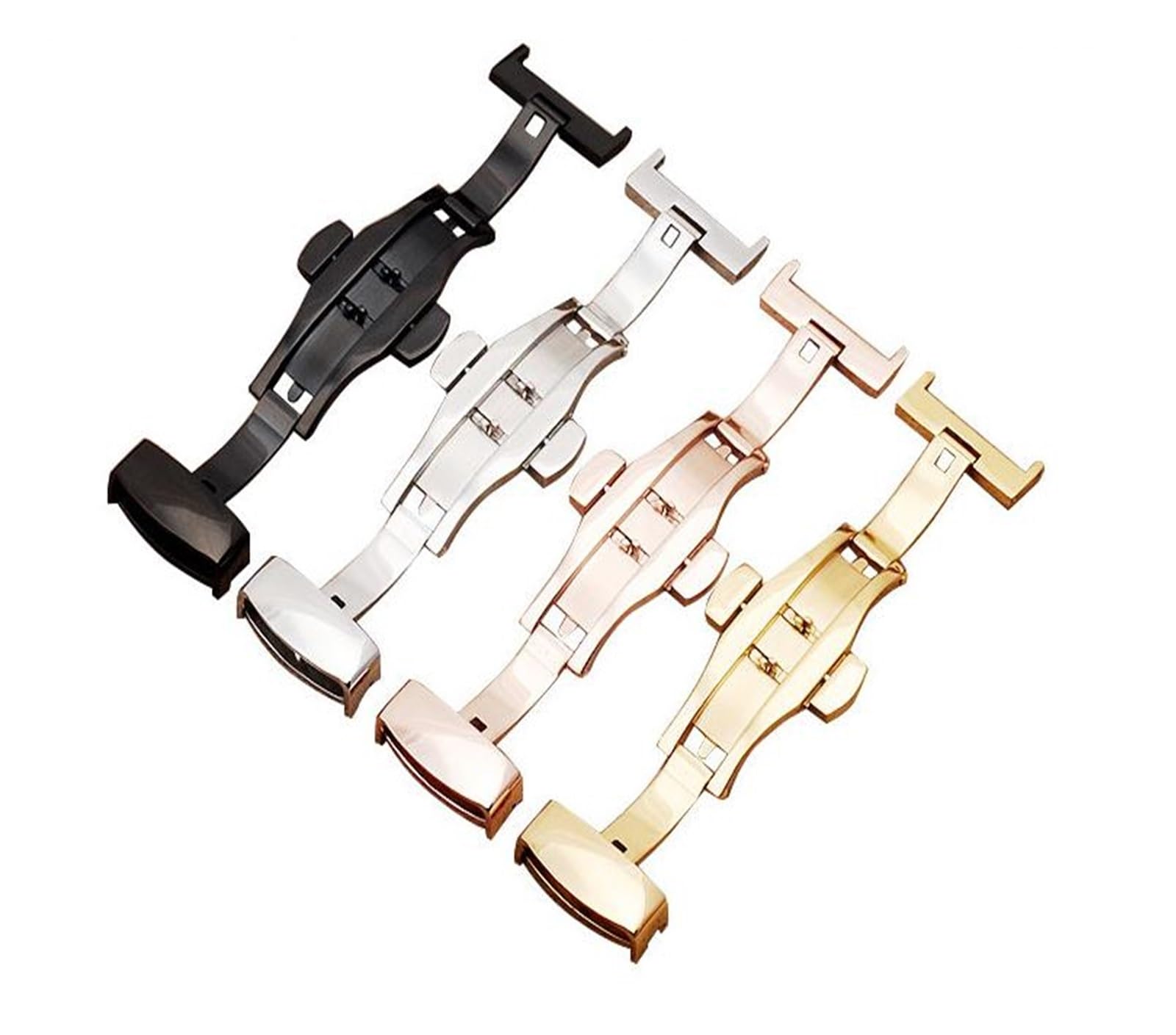 Chiusura A Pulsante Per Cinturino Orologio - Doppia Fibbia Acciaio Inox 18 20 22 24 Mm, Nuova