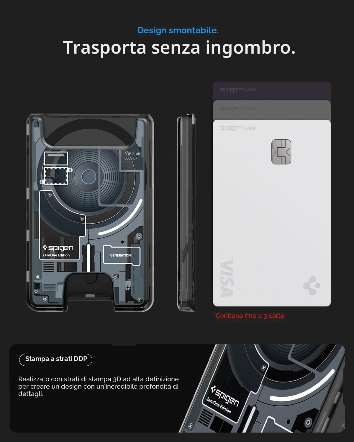 Spigen Ultra Hybrid MagFit Versione 2 Portafoglio MagSafe Wallet Magnetico Portacarte Compatibile con iPhone 17/16/15/14/13/12 Modelle, Accessori MagSafe - ZeroOne