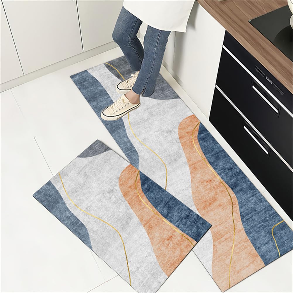KüChenläUfer KüChenmatte 45x120cm, KüChenteppich Waschbar rutschfest, Teppich LäUfer Flur FußMatte Badematten, Wasser öL Aufnehmen Teppich KüChe Set für KüChe Wohnzimmer, Badezimmer Blau