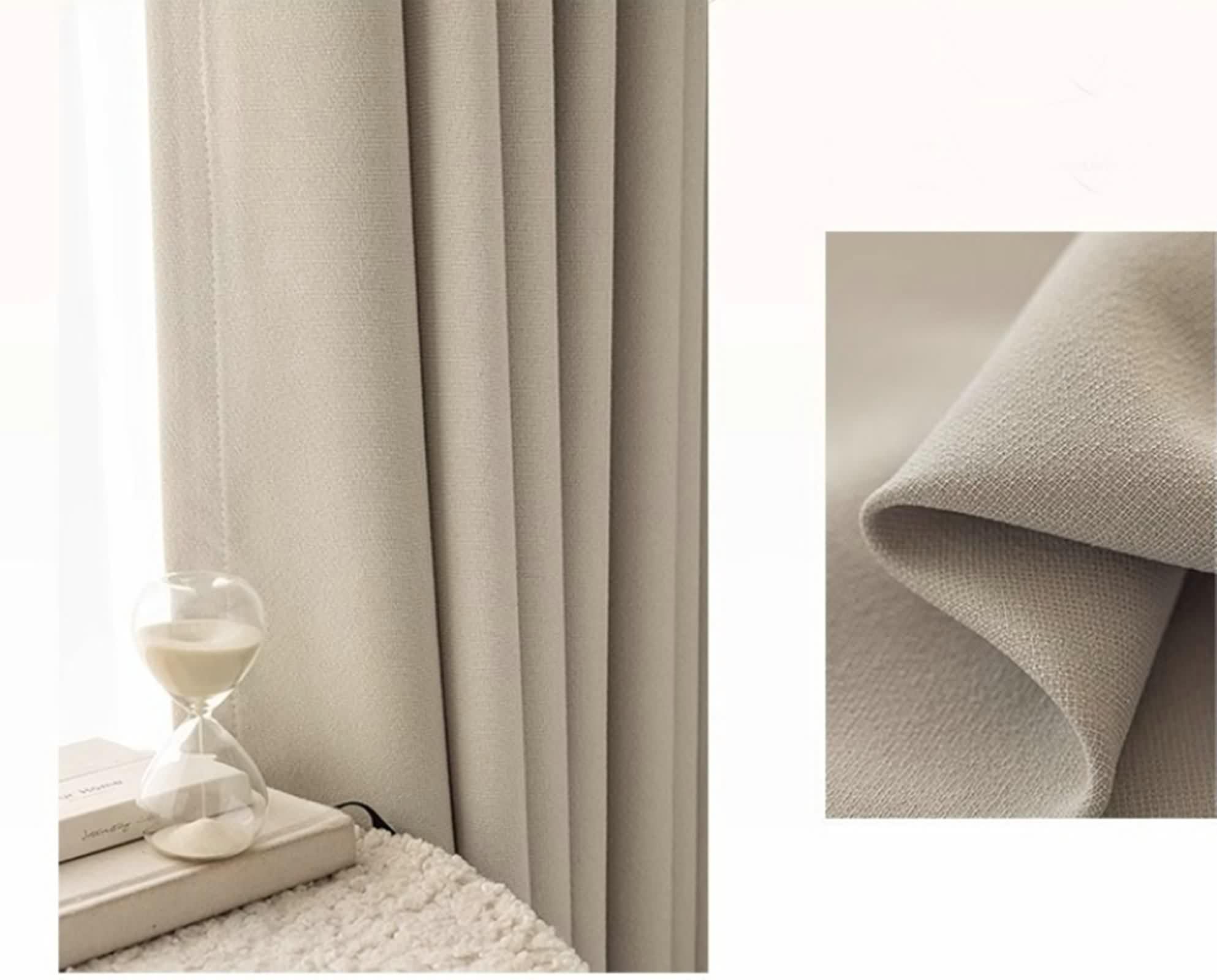 Rideau Anniversaire, Rideau Cuisine Farmhouse Couleur Unie avec Textures Tissées Polyester Coton Gris Abricot Occultant 102L x 214H CM Lot de 2