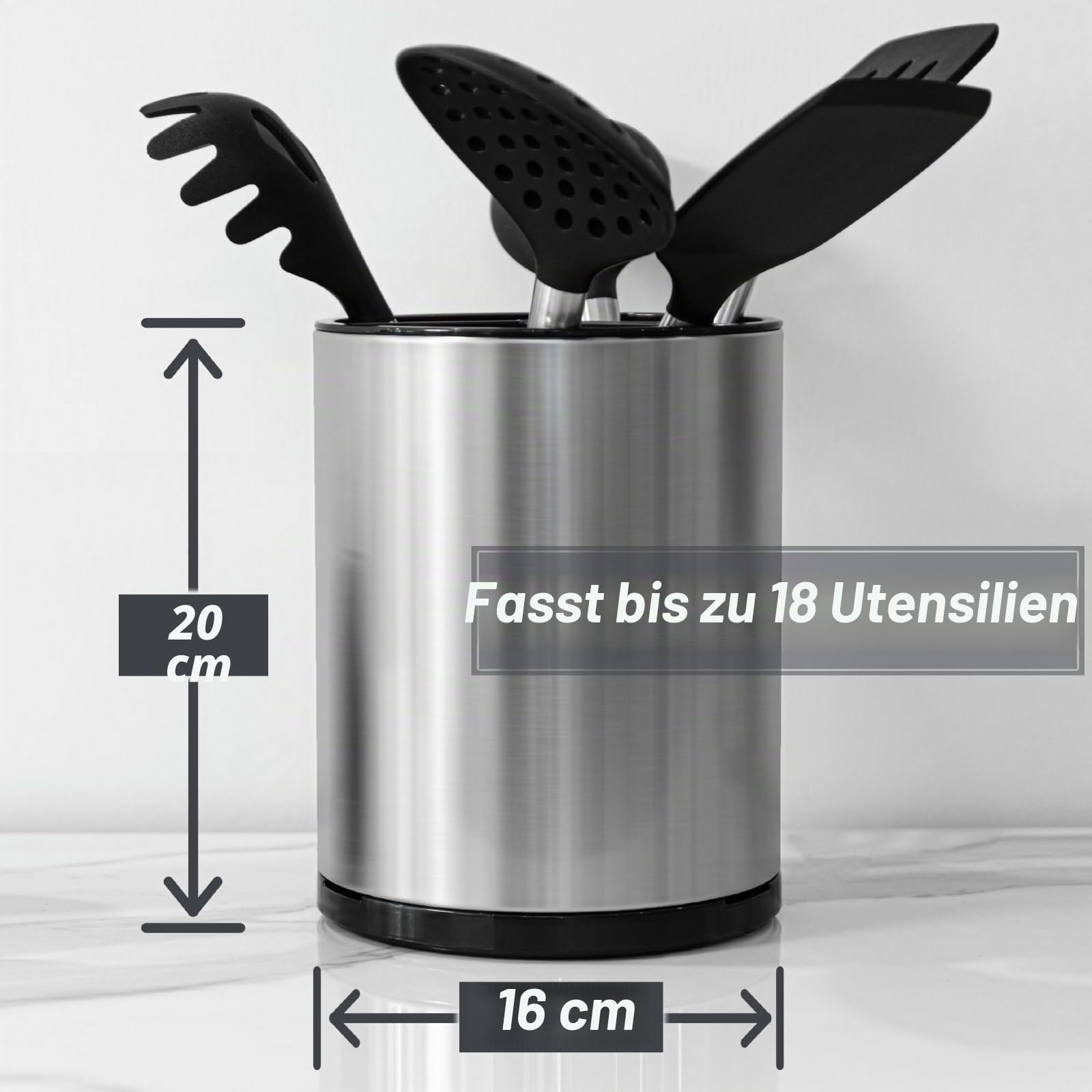 360° drehbar Küchenutensilienhalter für Arbeitsplatte groß Utensilienhalter Küche für Küchentheke Edelstahl Utensil Organizer für die Arbeitsfläche Utensilientöpfe 3 Fächer