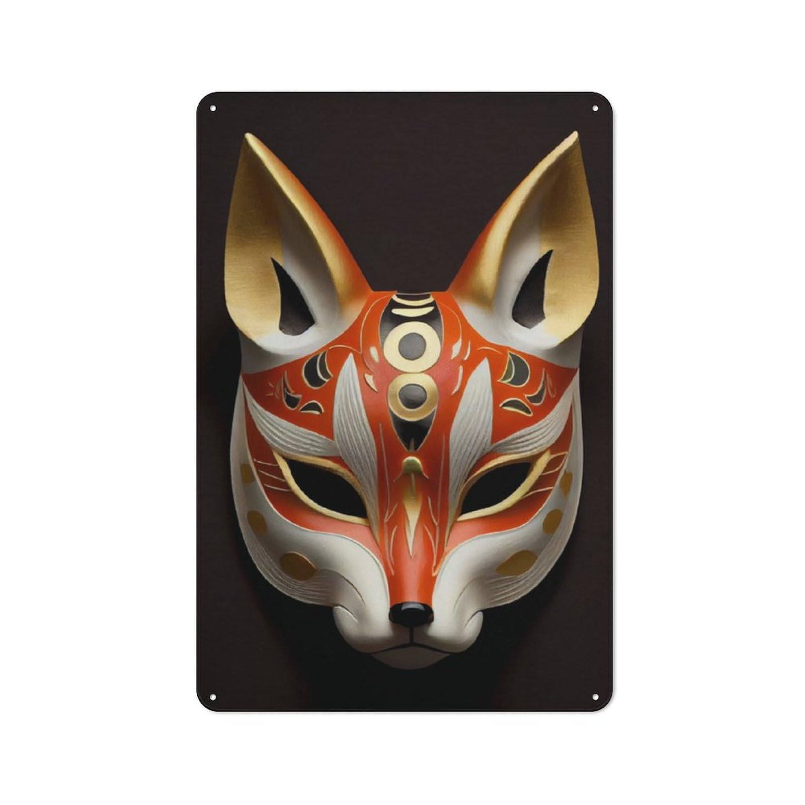 Junmoney Cunning Fox Kitsune Mask Clean Industrial Metal Wall Decor 30X20cm, Decorative Metal Plaque For Workspace, Cafe, Hallway Or Garage