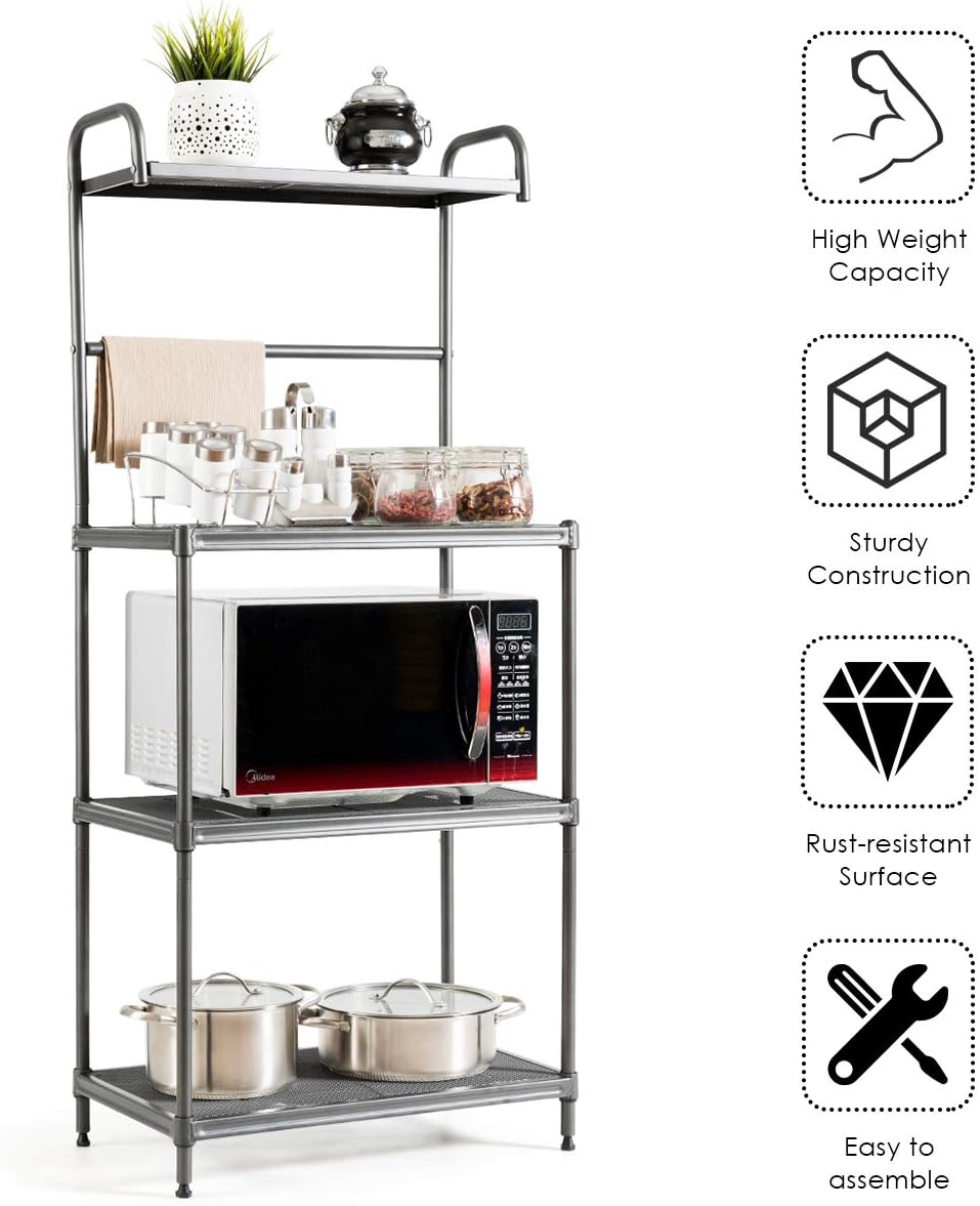 Giantex 4-Tier Bakers Rack, Kitchen Storage Rack Microwave Oven Stand, Strong Mesh Wire Metal Shelves, Free Standing Shelving Utility Unit