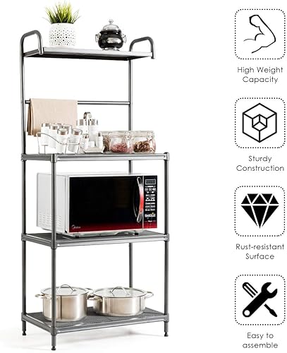 Miniatura 5 de Giantex Estante para panaderos de 4 niveles, estante de almacenamiento de cocina, soporte para horno de microondas, estantes metálicos de alambre de
