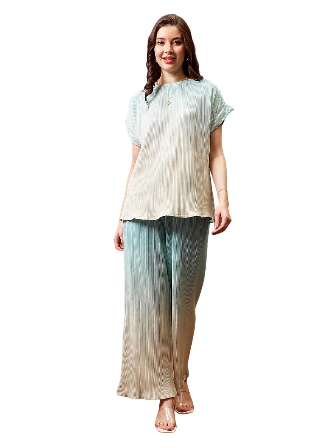 athena lifestyle Women and Girls ombre pleated Coord Set-picture-6