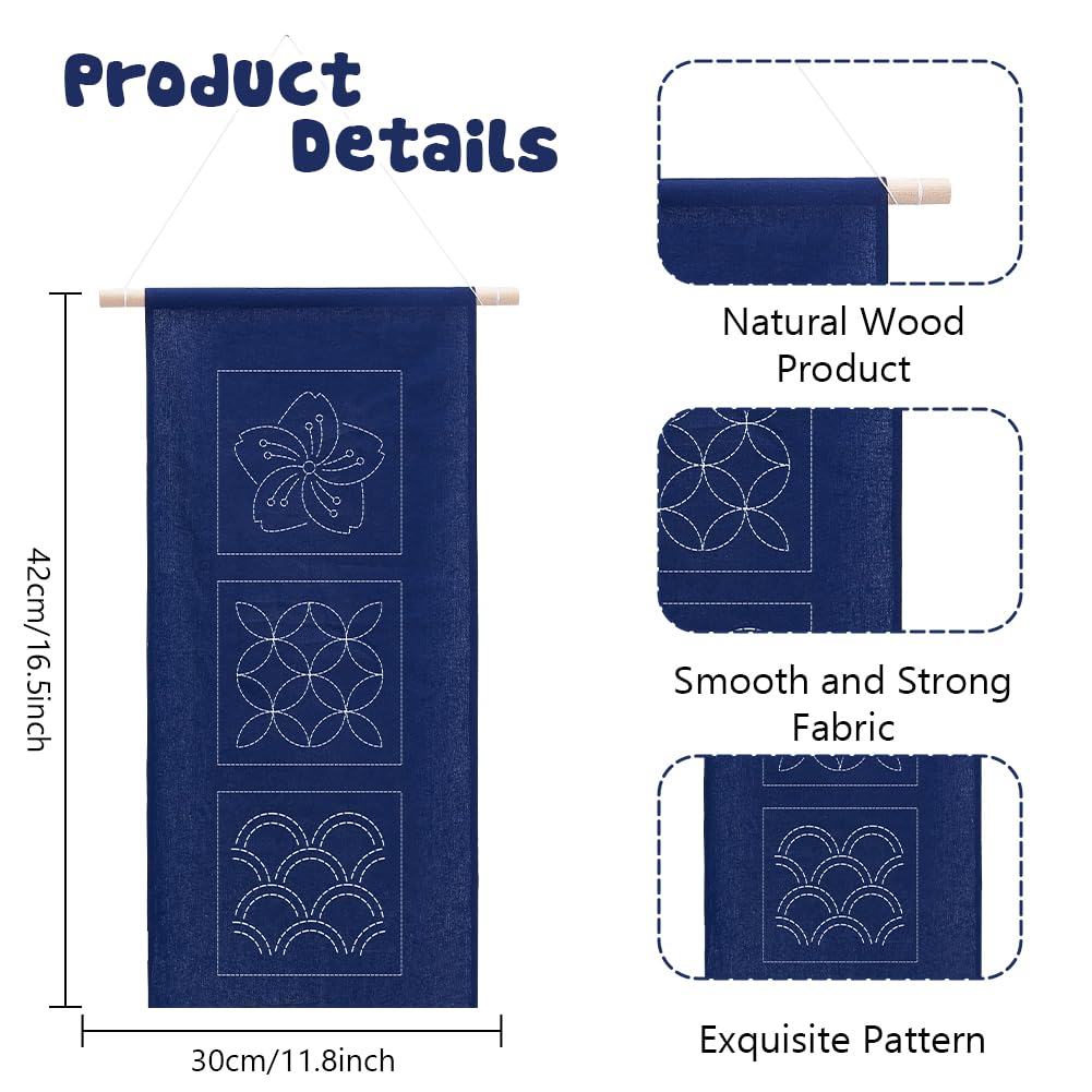 WEBEEDY Sashiko DIY Kit 10 Sets Sashiko Coaster Kit Japanese Traditional Cross Stitch Embroidery Set Sewing Kit with Complete Sewing Accessories