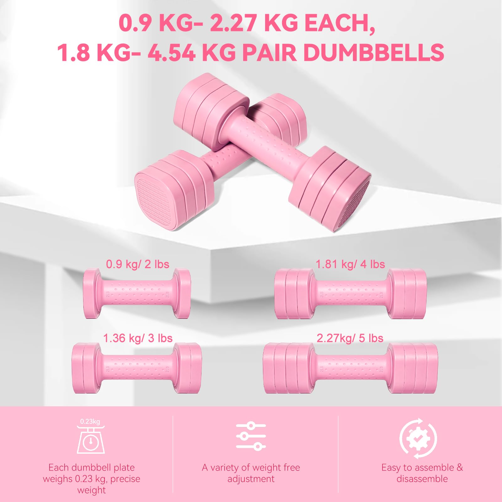 22LBS Adjustable Dumbbells Set For Women/Men Home Gym Full Body Workout With 4 Levels Weight Adjustment